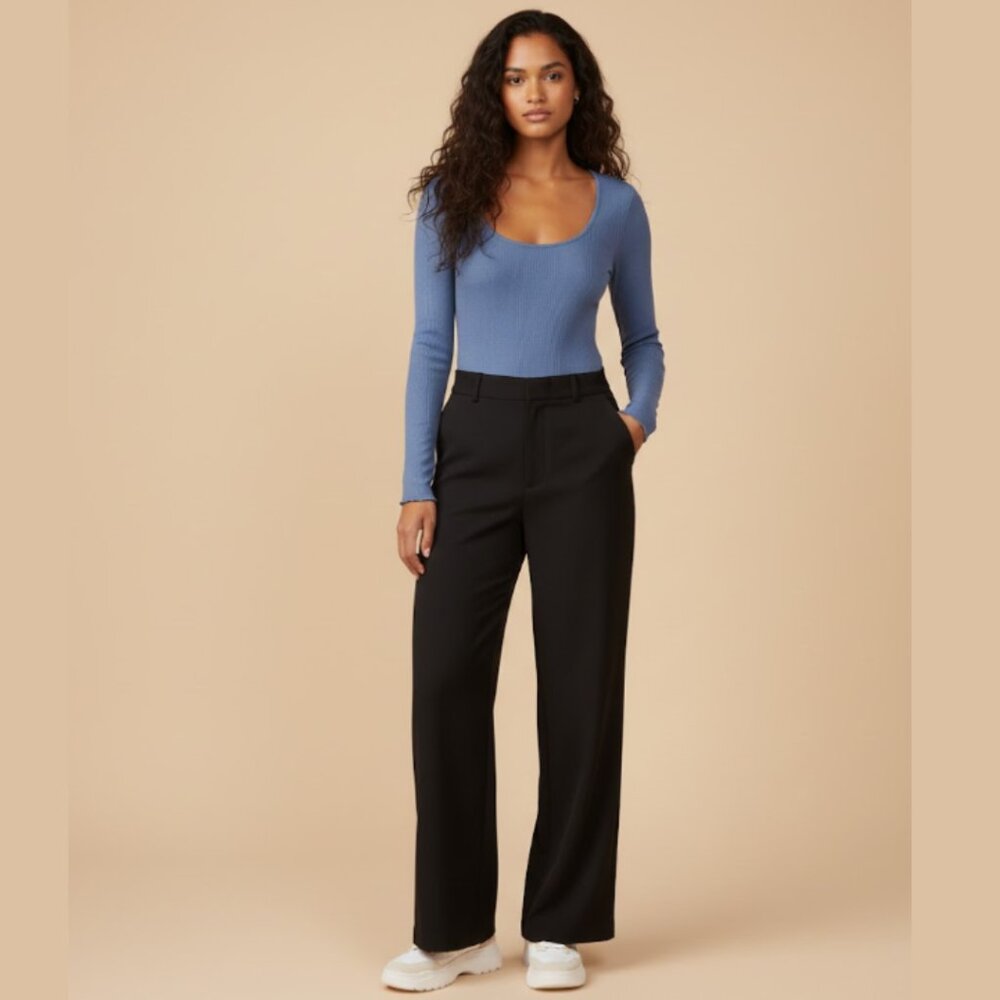 AERIE Blue Ribbed Longsleeve Bodysuit Womens Small Casual Everyday Basic